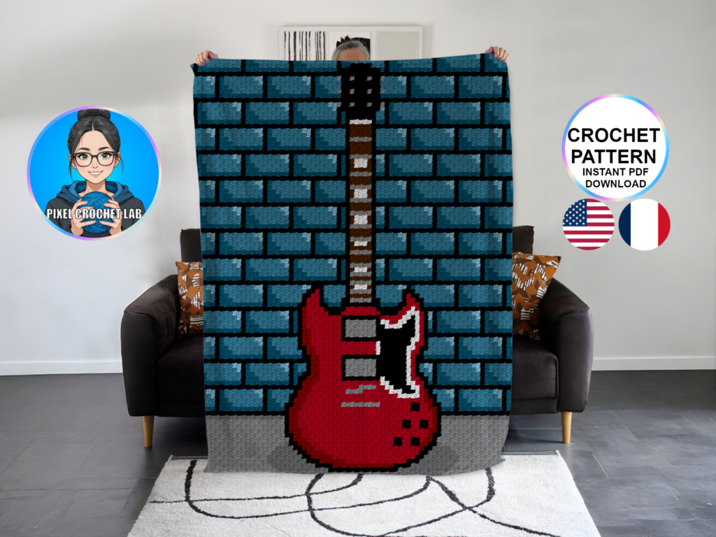 Guitare électrique type rock - patron de couverture C2C au crochet