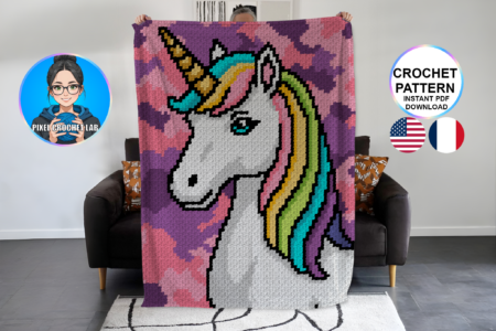 Licorne - patron de couverture C2C au crochet