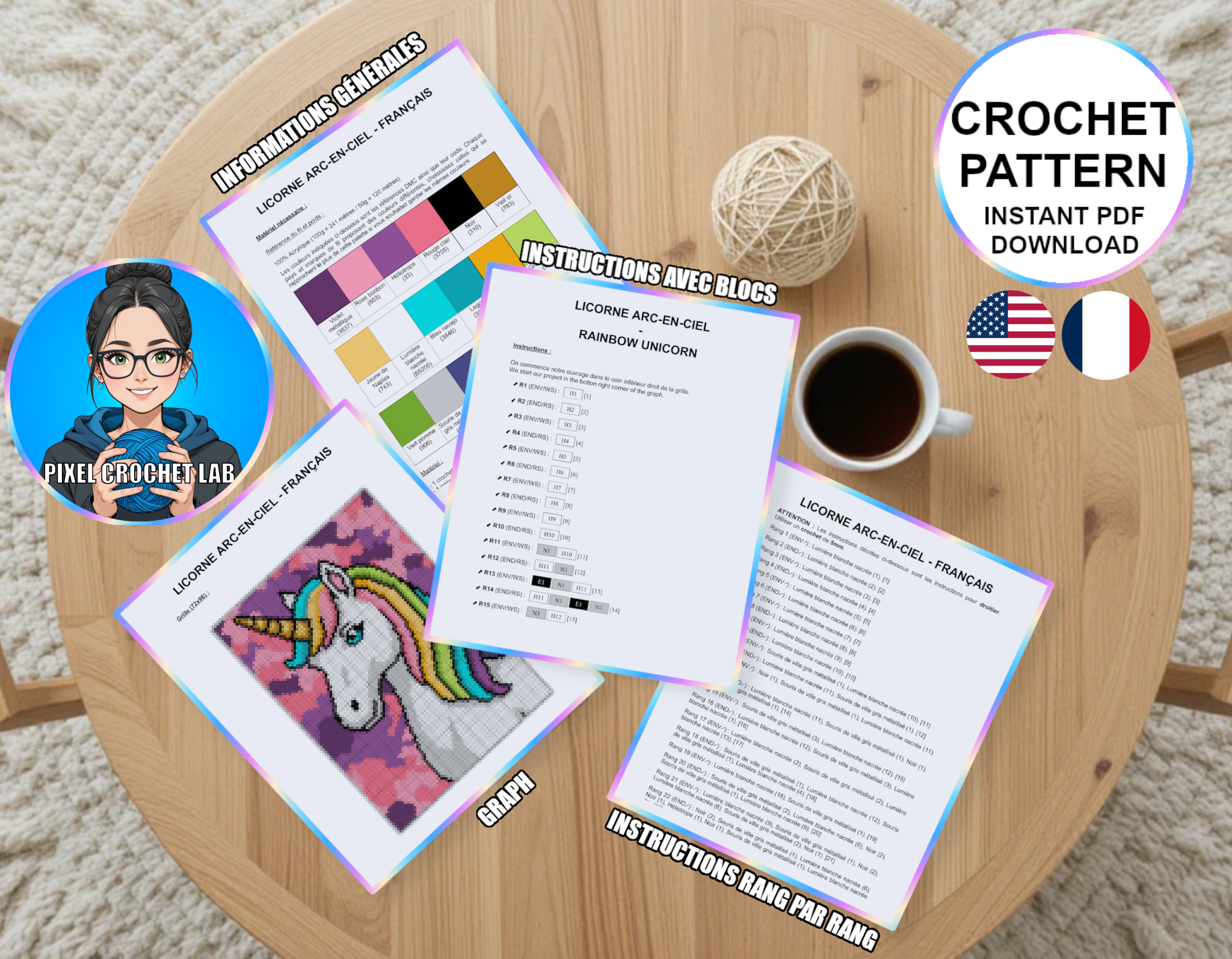 Licorne - patron de couverture C2C au crochet