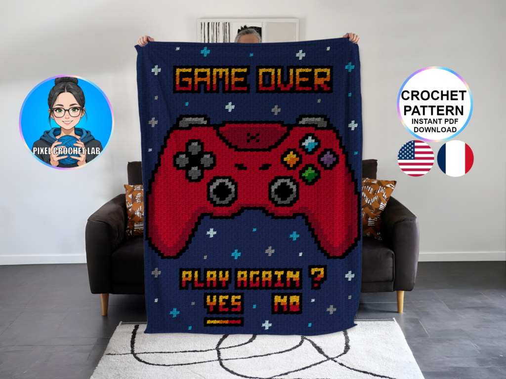 Manette de gamer - patron de couverture C2C au crochet
