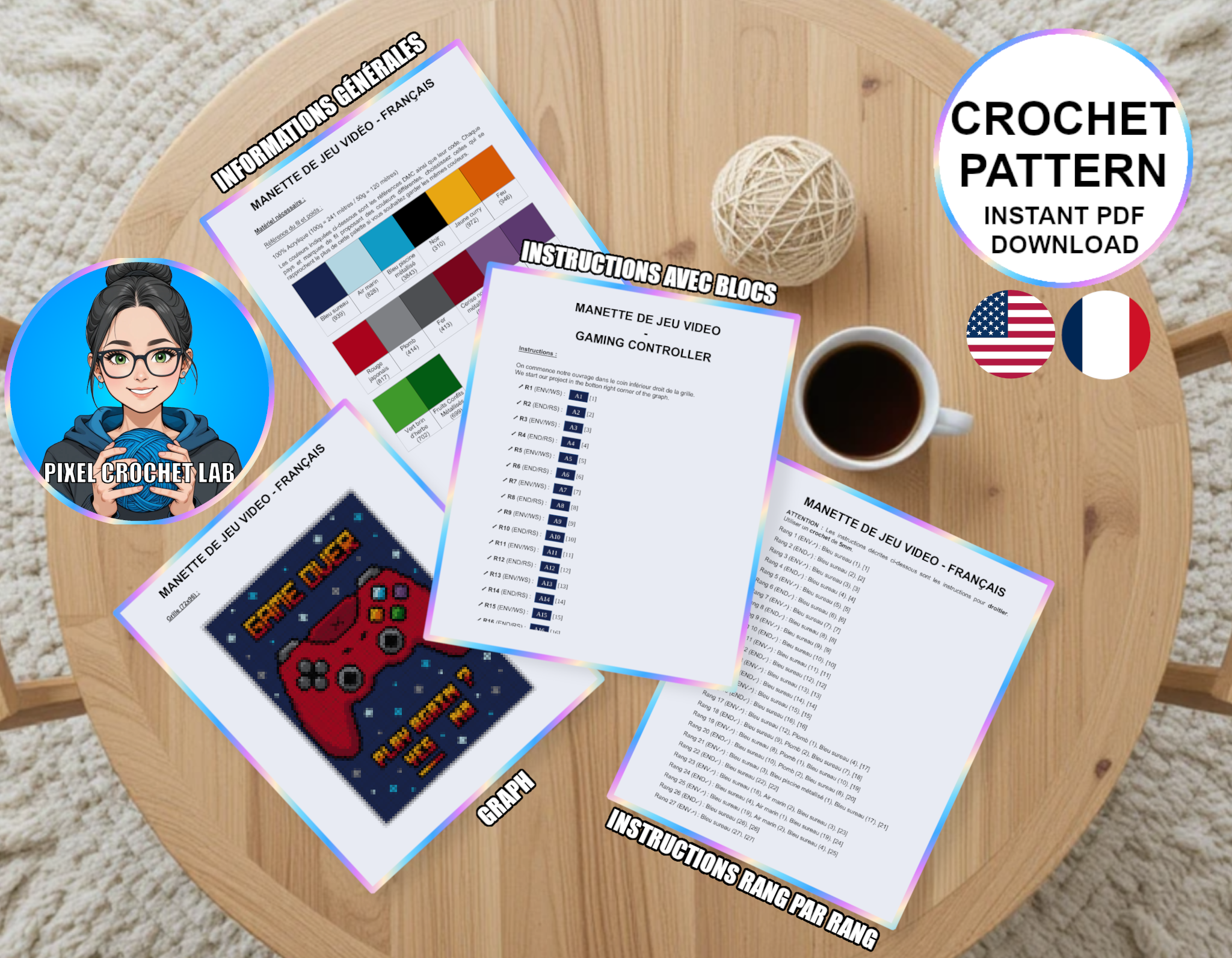 Manette de gamer - patron de couverture C2C au crochet