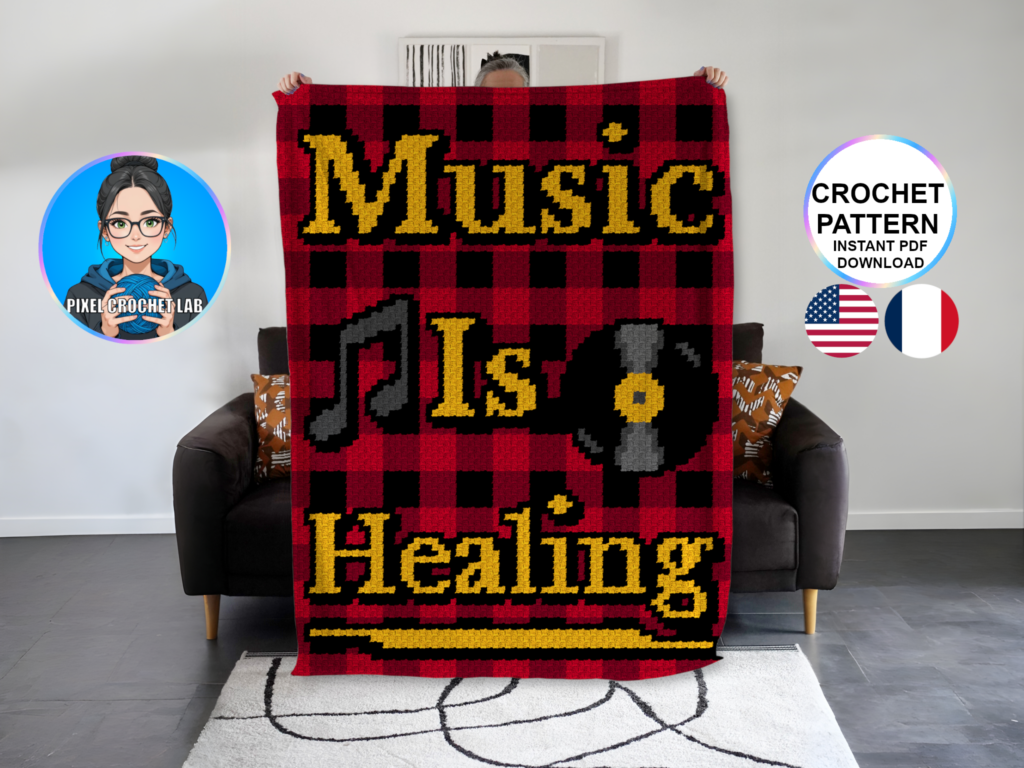 Music is healing - patron de couverture C2C au crochet