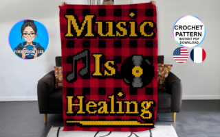 Music is healing - patron de couverture C2C au crochet