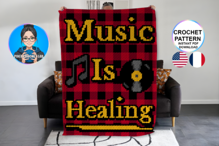Music is healing - patron de couverture C2C au crochet