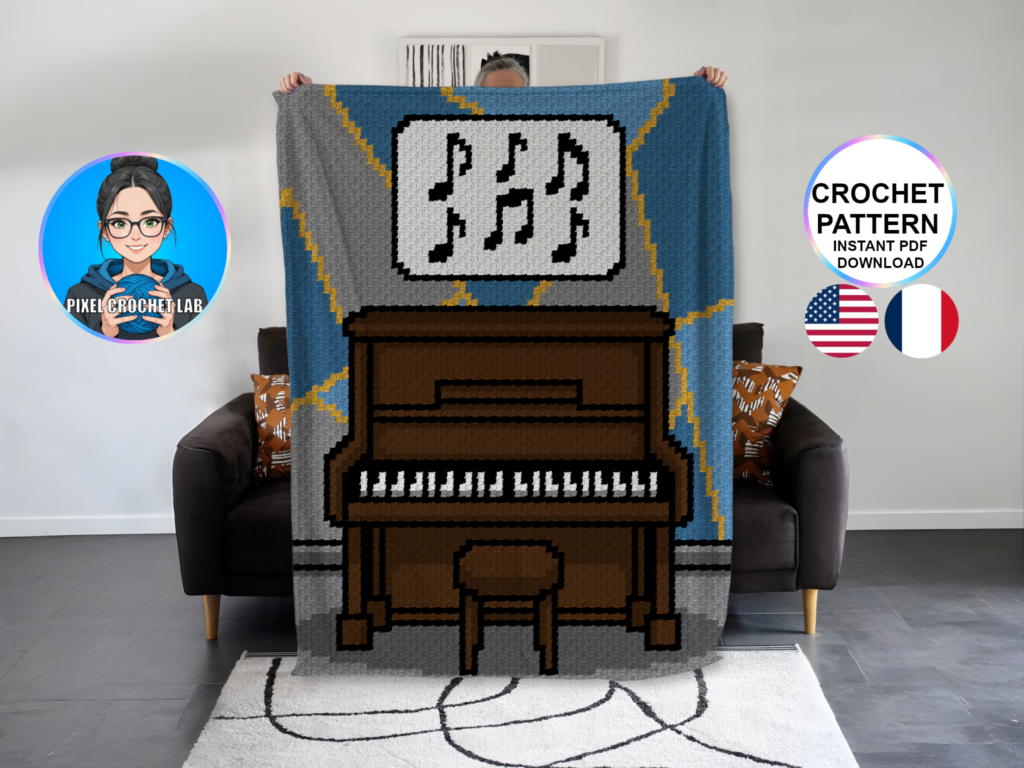 Piano - patron de couverture C2C au crochet