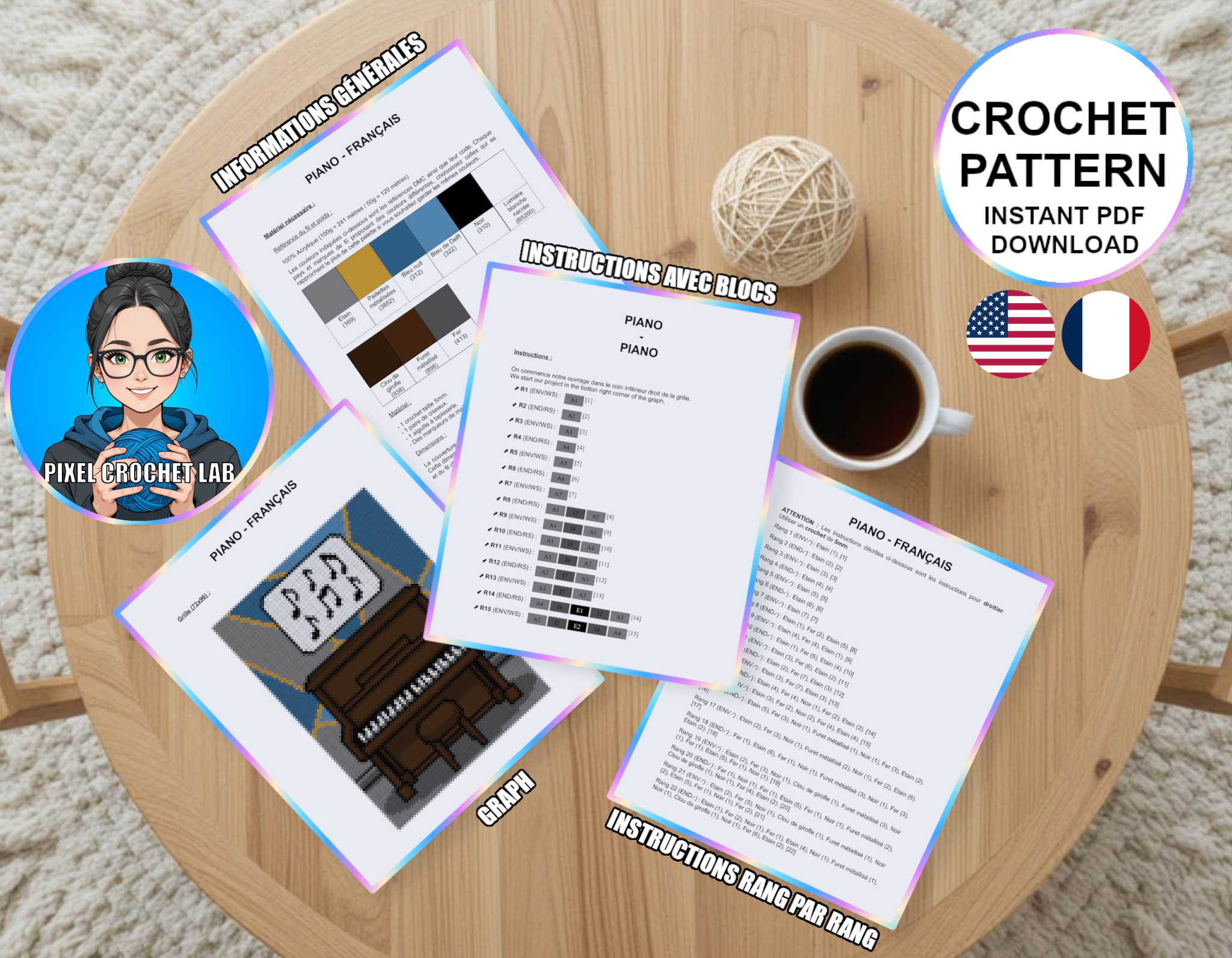 Piano - patron de couverture C2C au crochet