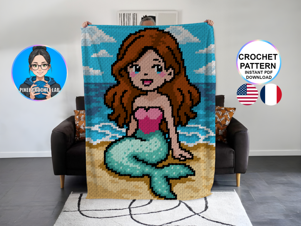 Petite sirène - patron de couverture C2C au crochet
