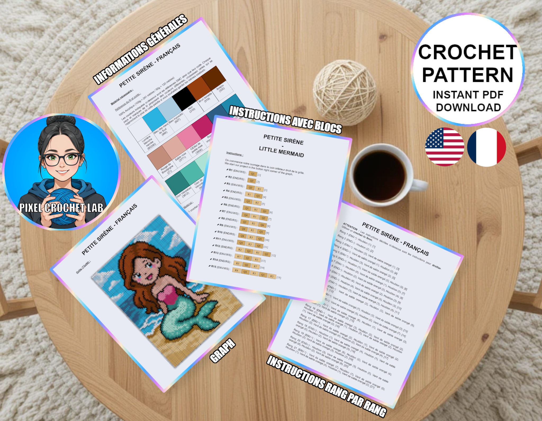 Petite sirène - patron de couverture C2C au crochet