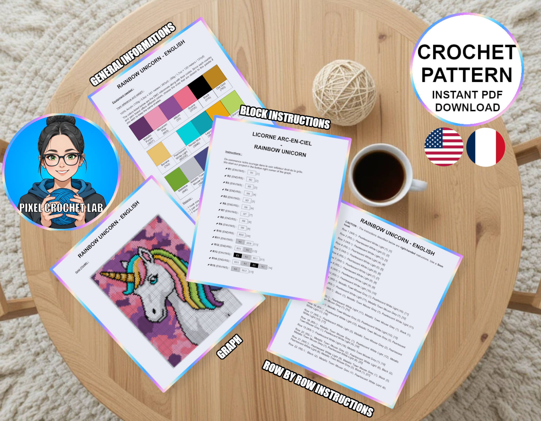 Rainbow Unicorn - C2C Crochet Blanket Pattern - Pixel Crochet Lab by Julie